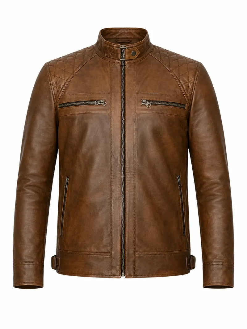 Classic Tan Leather Jacket for Men Front 