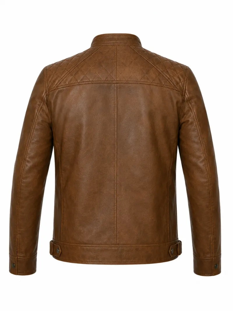 Classic Tan Leather Jacket for Men Back 