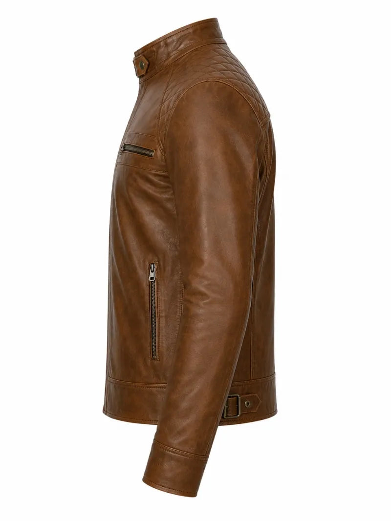 Classic Tan Leather Jacket for Men Left 