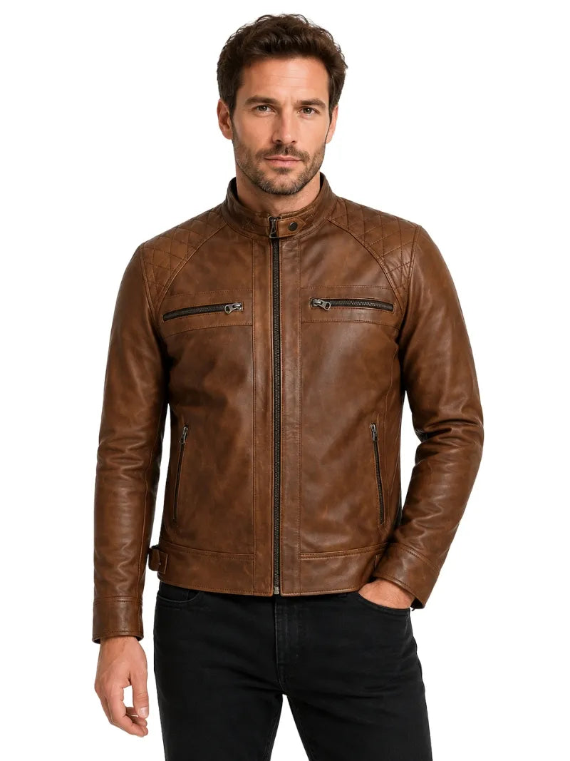 Classic Tan Leather Jacket for Men Full