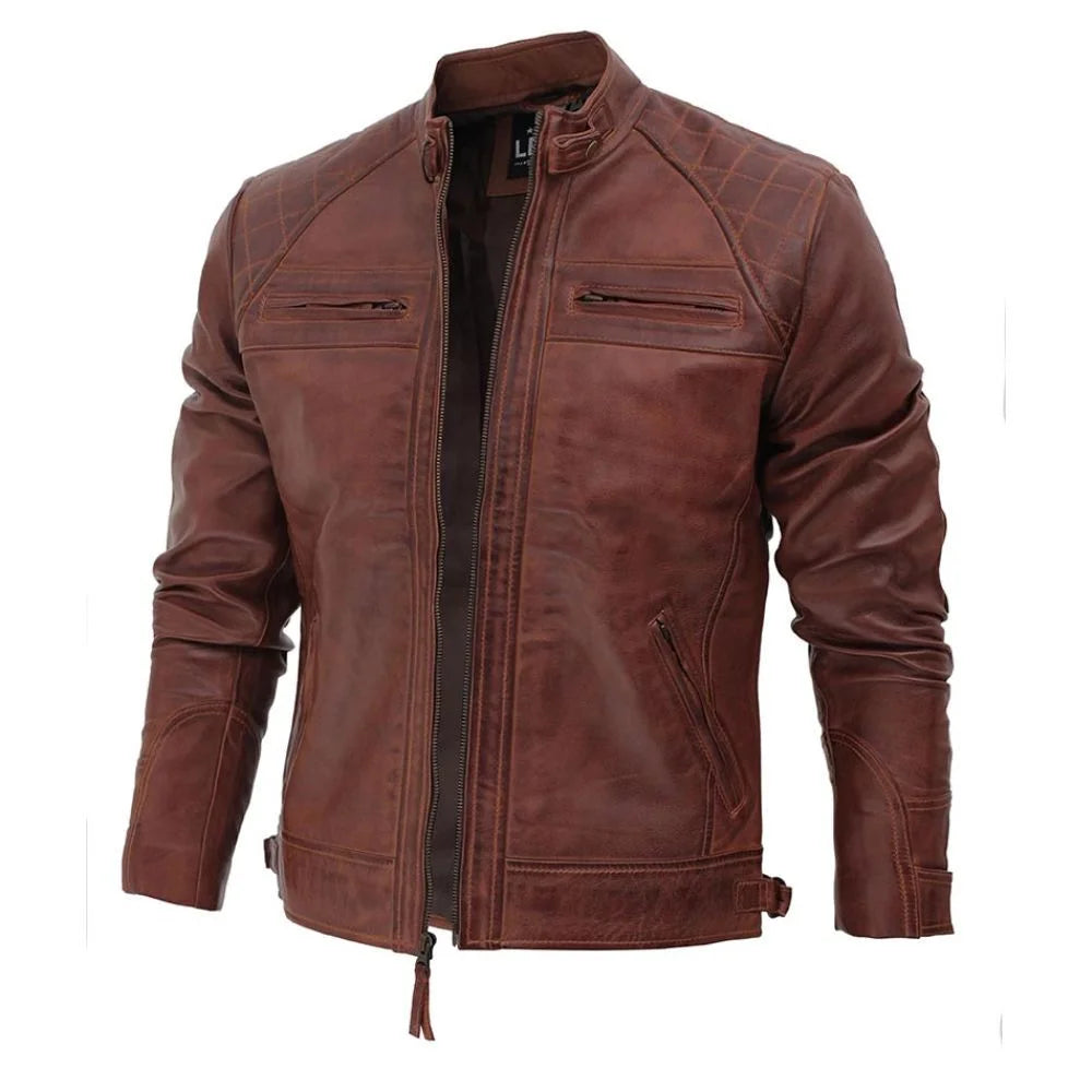Dark Brown Quilted Classic Leather Jacket