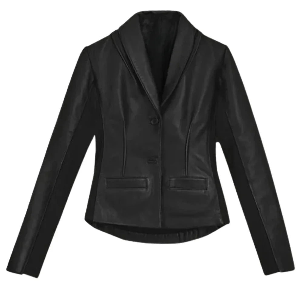Elegant Black Genuine Leather Blazer for Women