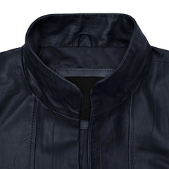 Elegant Navy Blue Slim Fit Leather Jacket for Women