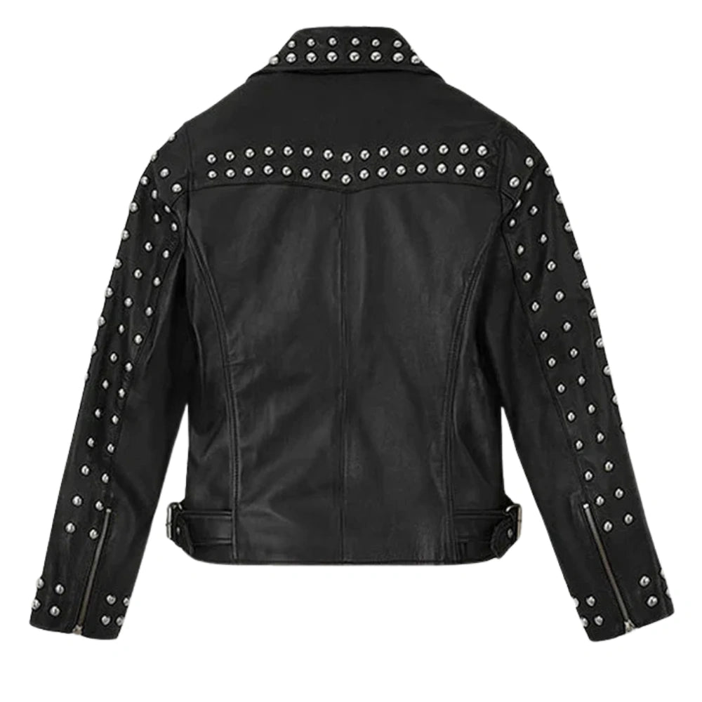 Fashionable Studded Black Leather Jacket for Women