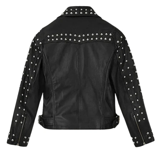 Fashionable Studded Black Leather Jacket for Women