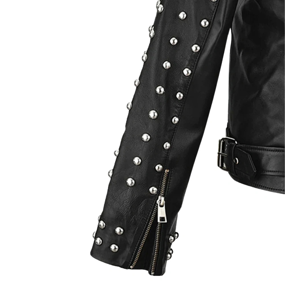 Fashionable Studded Black Leather Jacket for Women