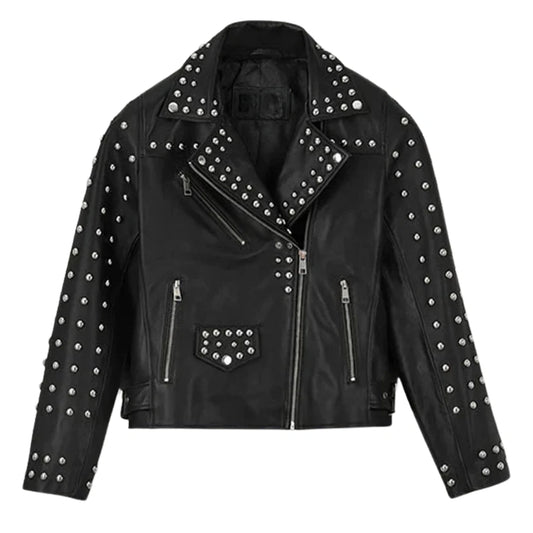 Fashionable Studded Black Leather Jacket for Women