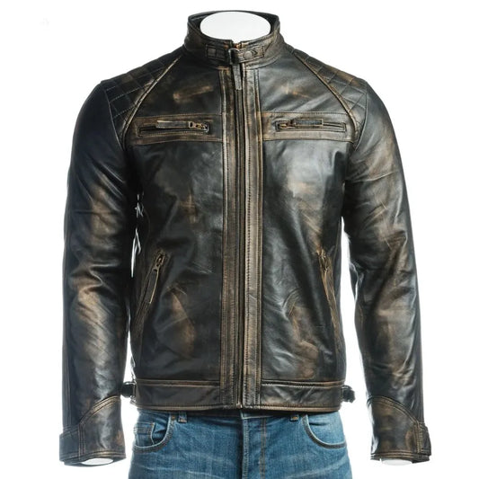 Men Antique Black Diamond Shoulder Biker Geronimo Jacket