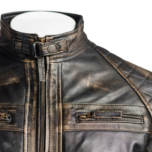 Men Antique Black Diamond Shoulder Biker Geronimo Jacket