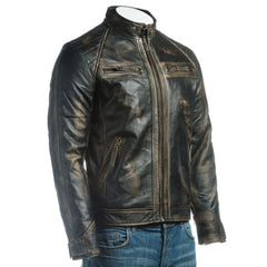 Men Antique Black Diamond Shoulder Biker Geronimo Jacket