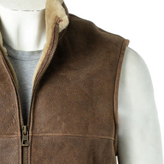 Men Antique Genuine Leather Shearling Vest 