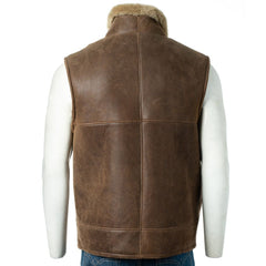 Men Antique Genuine Leather Shearling Vest 