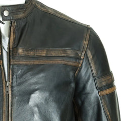 Men Antique Tab Collar Leather Biker Jacket