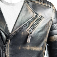 Men Asymmetric Zipper Black Vintage Biker Leather Jacket