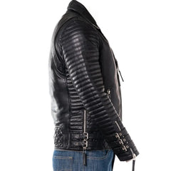 Men Black Asymmetric Designer Style Leather Biker Jacket