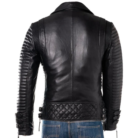 Men Black Asymmetric Designer Style Leather Biker Jacket