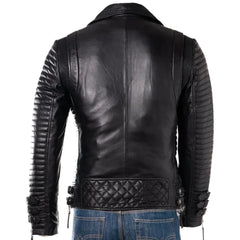 Men Black Asymmetric Designer Style Leather Biker Jacket