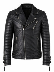 Men's Black Asymmetric Designer Style Leather Jacket, front view