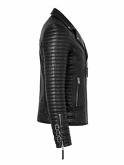 Men's Black Asymmetric Designer Style Leather Jacket, back view