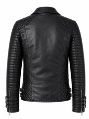 Men's Black Asymmetric Designer Style Leather Jacket, collar detail
