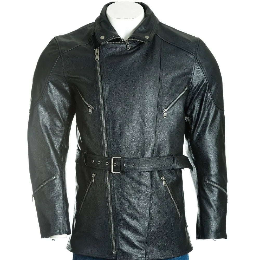 Men Black Belted Soft Leather Coat