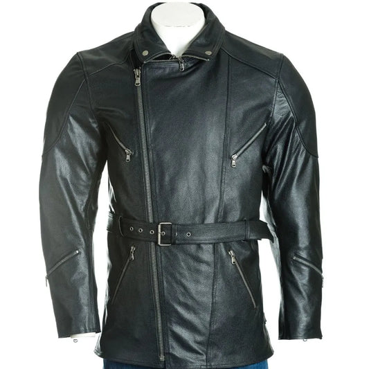 Men Black Belted Soft Leather Coat