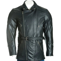 Men Black Belted Soft Leather Coat