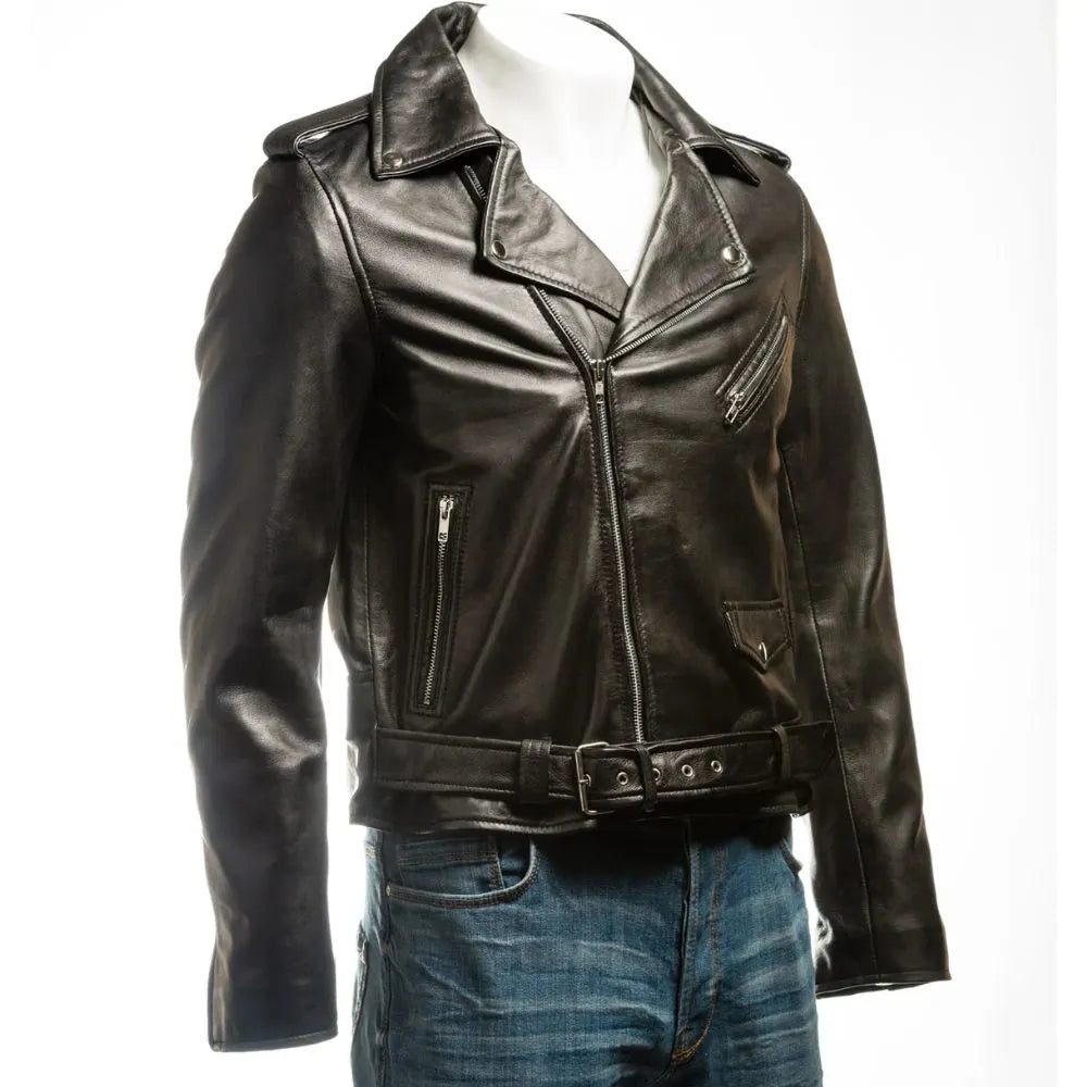 Men Black Classic Brando Biker Nappa Leather Jacket