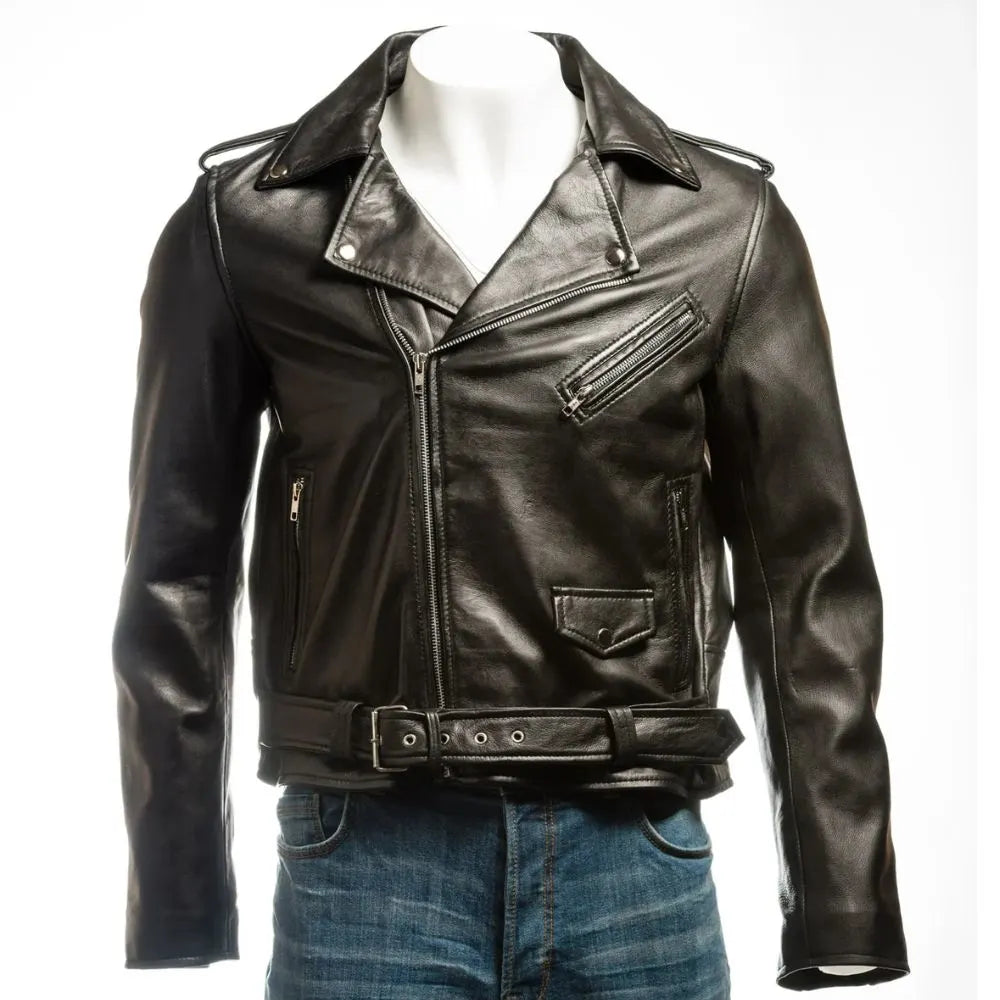Men Black Classic Brando Biker Nappa Leather Jacket