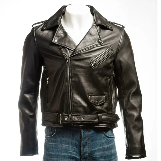 Men Black Classic Brando Biker Nappa Leather Jacket