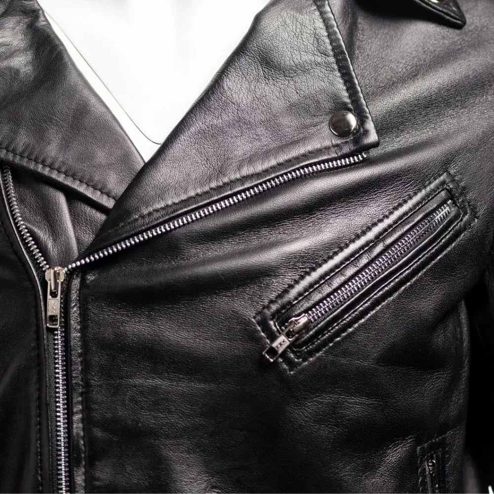Men Black Classic Brando Biker Nappa Leather Jacket
