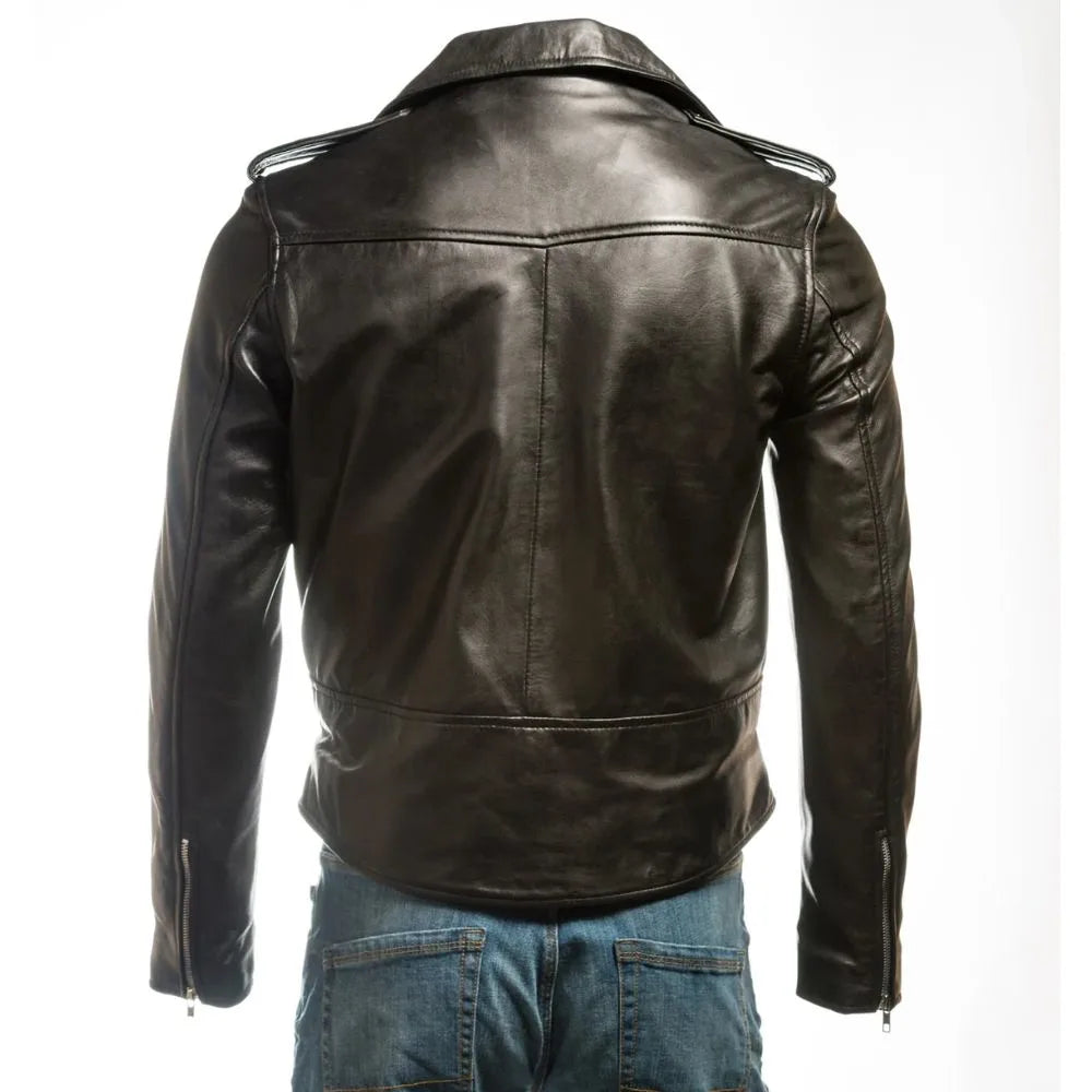 Men Black Classic Brando Biker Nappa Leather Jacket