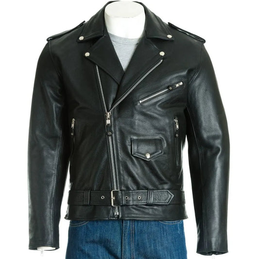 Men Black Classic Brando Biker Style Leather Jacket