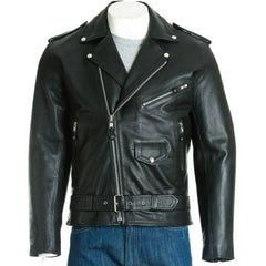 Men Black Classic Brando Biker Style Leather Jacket