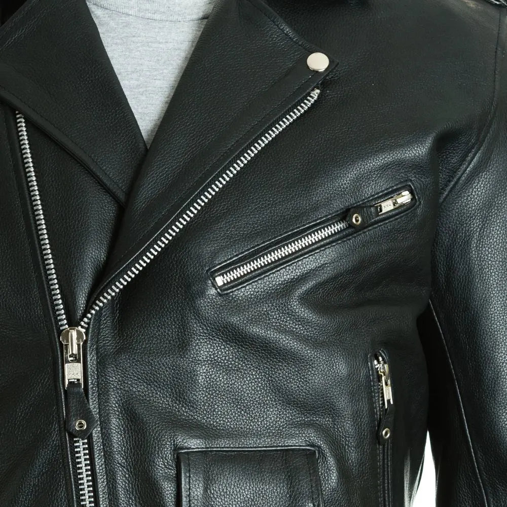 Men Black Classic Brando Biker Style Leather Jacket