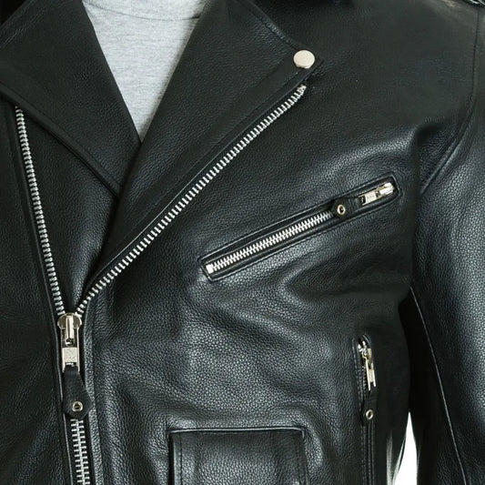 Men Black Classic Brando Biker Style Leather Jacket