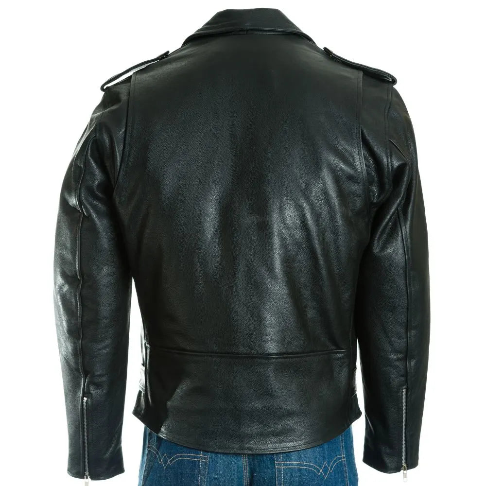 Men Black Classic Brando Biker Style Leather Jacket