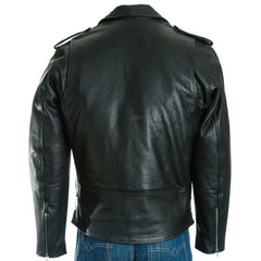 Men Black Classic Brando Biker Style Leather Jacket