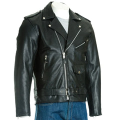 Men Black Classic Brando Biker Style Leather Jacket