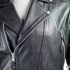 Men Black Diamond Stitch Shoulder Leather Biker Jacket 