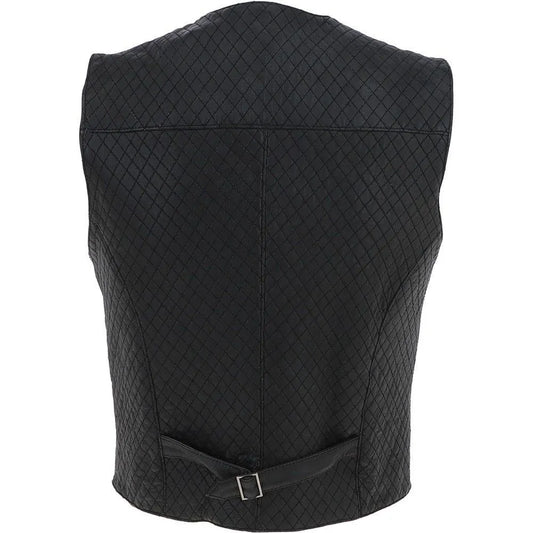 Men Black Diamond Stitched Leather Vest