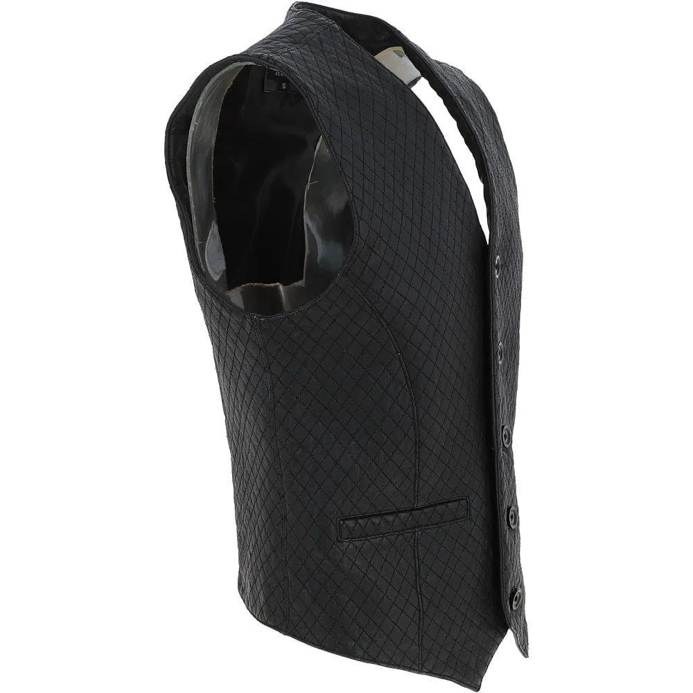 Men Black Diamond Stitched Leather Vest