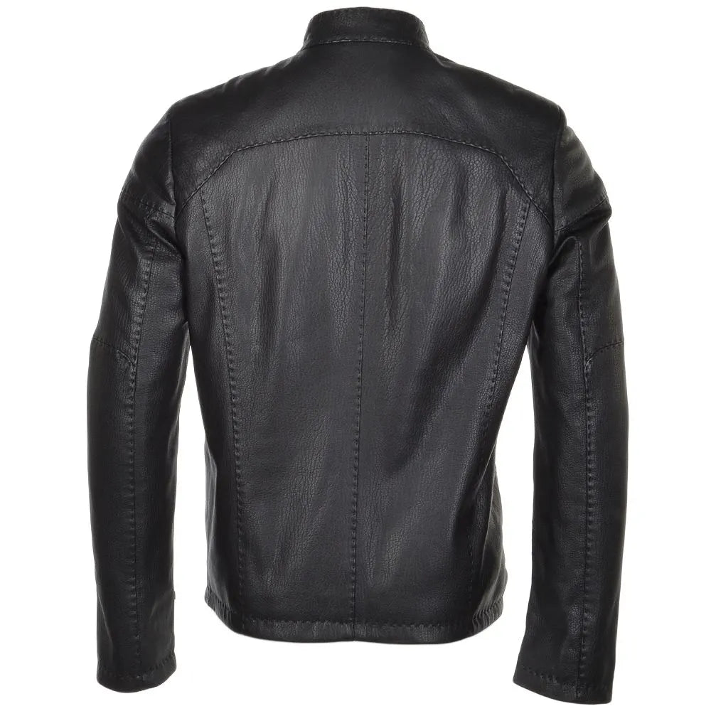 Men Black Full Grain Biker Leather Jacket 