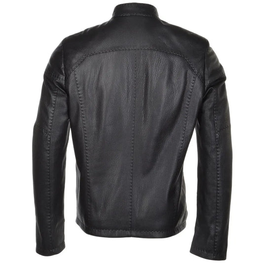 Men Black Full Grain Biker Leather Jacket 