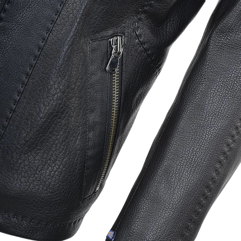 Men Black Full Grain Biker Leather Jacket 