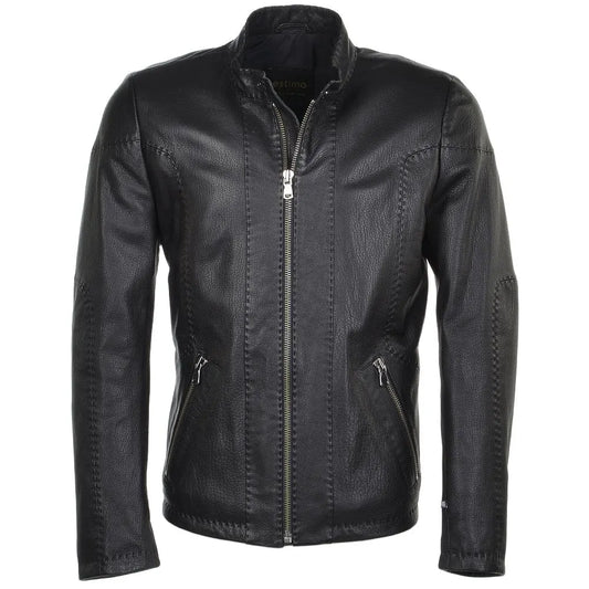 Men Black Full Grain Biker Leather Jacket 