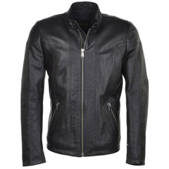 Men Black Full Grain Biker Leather Jacket 