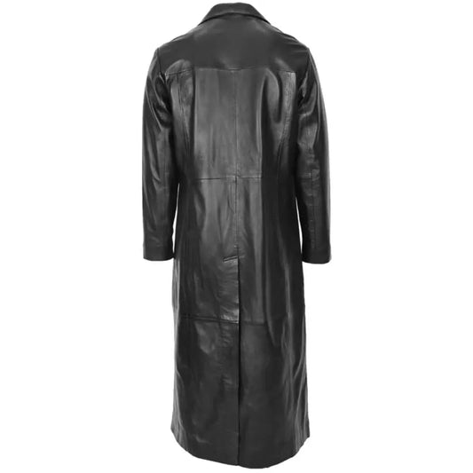 Men Black Full Length Leather Coat 