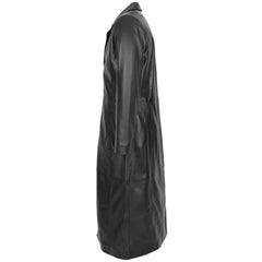 Men Black Full Length Leather Coat 