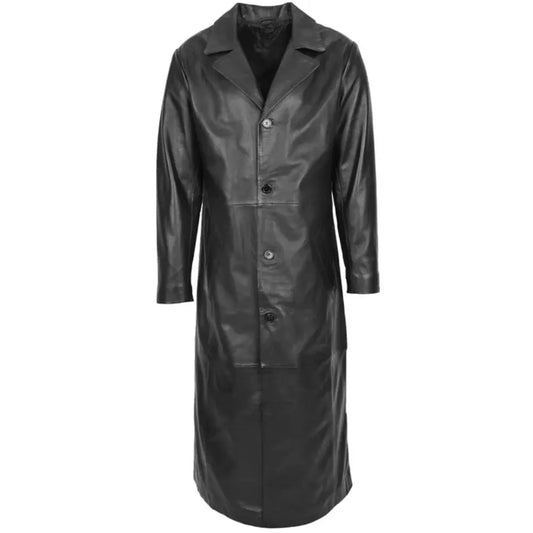 Men Black Full Length Leather Coat 
